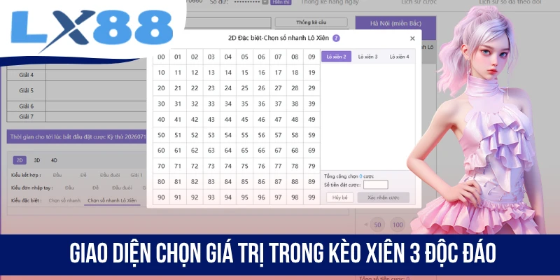 Giao diện chọn giá trị trong kèo xiên 3 độc đáo
